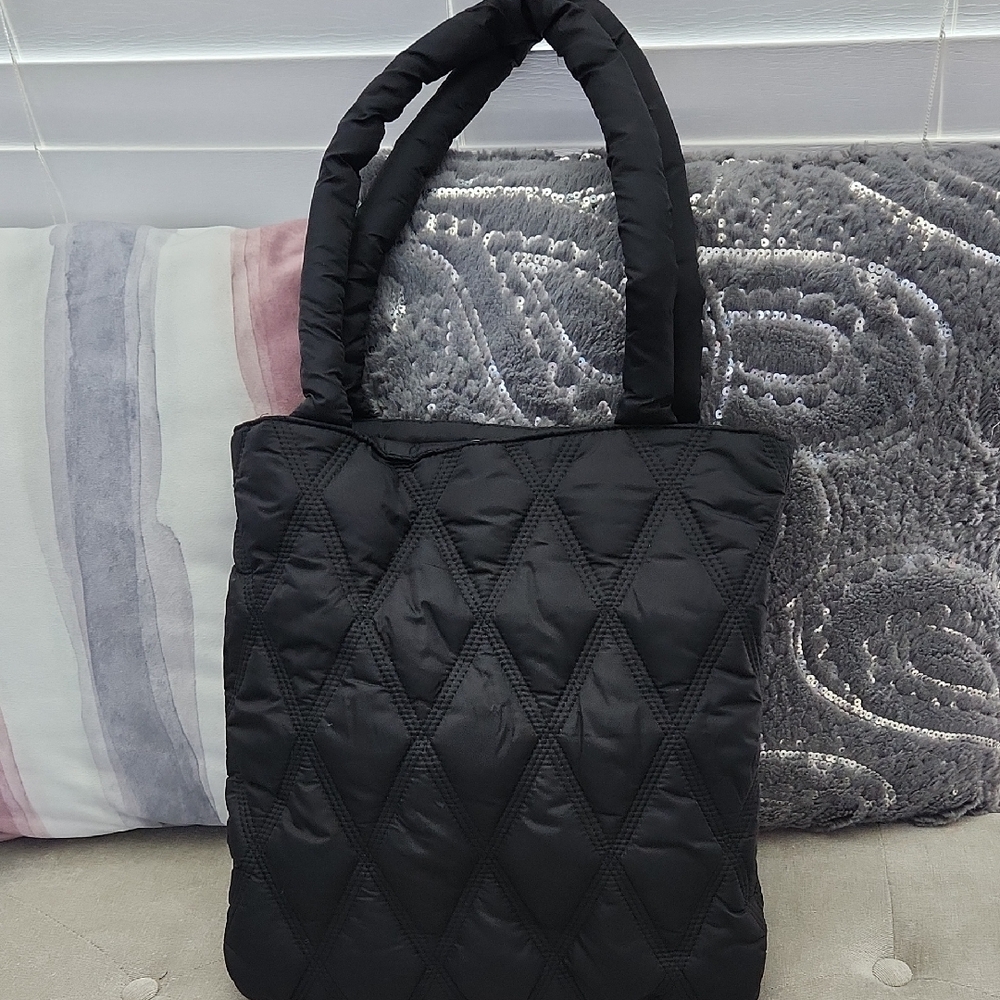 Nylon Quilted Black Tote